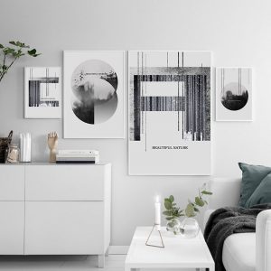 Modern Abstract Black White Forest Landscape Wall Art Canvas Painting Geometric Poster Print Picture for Living Room Home Decor