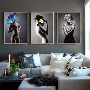 Modern Abstract Butterfly Girl Wall Art Canvas Painting Posters and Prints Decoration Home Wall Pictures for Living Room Decor