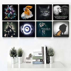 Modern Fashion Wall Art Canvas Painting Scandinavian Animal Owl Lions and Monkey  Nordic Picture for Living Room Home Decoration
