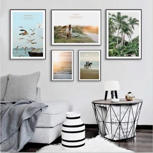 Nordic Decoration Beach Landscape Wall Art Canvas Painting Horse Tropical Plant Posters and prints Wall Pictures for Living Room