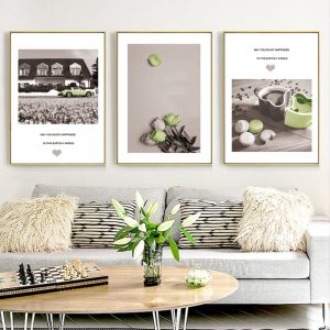 Nordic Decoration Poster Manor Car Rose Wall Art Canvas Painting Green Coffee Cup Print Wall Picture for Living Room Bedroom