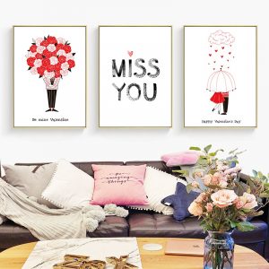 Nordic Decoration Red Flower Canvas Painting Modern Minimalist Wall Art Poster print Wall Pictures for Living Room Home Decor