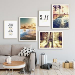 Nordic Dusk Forest Sea Landscape Wall Art Canvas Painting Life Quote Posters and prints Wall Pictures for Living Room Home Decor
