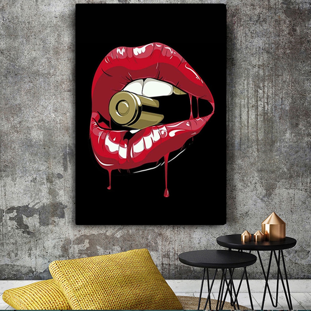 Red-Lips-With-Bullets-on-Black-Background-Canvas-Painting-Figure-Abstract-Poster-and-Printing-Picture-For-1.jpg