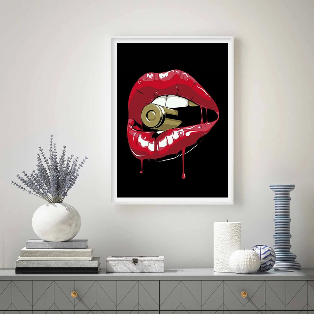 Red-Lips-With-Bullets-on-Black-Background-Canvas-Painting-Figure-Abstract-Poster-and-Printing-Picture-For-2.jpg