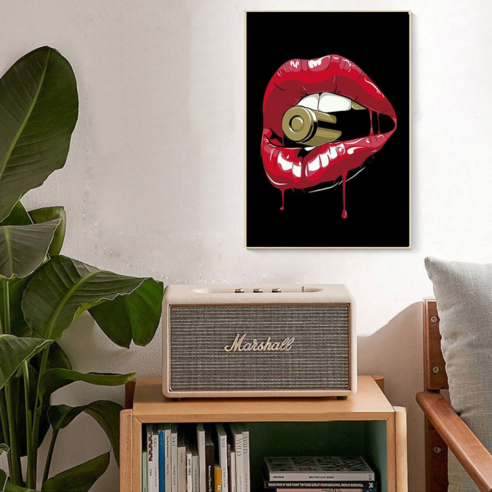 Red-Lips-With-Bullets-on-Black-Background-Canvas-Painting-Figure-Abstract-Poster-and-Printing-Picture-For-3.jpg