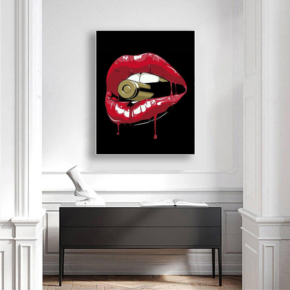 Red-Lips-With-Bullets-on-Black-Background-Canvas-Painting-Figure-Abstract-Poster-and-Printing-Picture-For-4.jpg