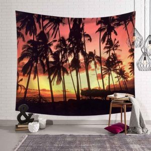 Tropical Palm Tree Leaves Tapestry Wall Hanging Seaside Sunset Landscape Tapestries Yoga Beach Towel/Mat Bohemian Decor for Home No5