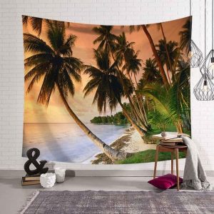 Tropical Palm Tree Leaves Tapestry Wall Hanging Seaside Sunset Landscape Tapestries Yoga Beach Towel/Mat Bohemian Decor for Home No11
