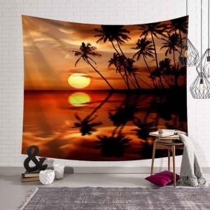 Tropical Palm Tree Leaves Tapestry Wall Hanging Seaside Sunset Landscape Tapestries Yoga Beach Towel/Mat Bohemian Decor for Home No4
