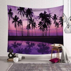 Tropical Palm Tree Leaves Tapestry Wall Hanging Seaside Sunset Landscape Tapestries Yoga Beach Towel/Mat Bohemian Decor for Home No9