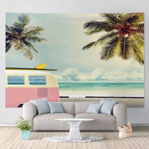 Tropical Palm Tree Leaves Tapestry Wall Hanging Seaside Sunset Landscape Tapestries Yoga Beach Towel/Mat Bohemian Decor for Home No18
