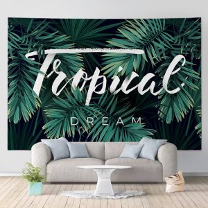Tropical Palm Tree Leaves Tapestry Wall Hanging Seaside Sunset Landscape Tapestries Yoga Beach Towel/Mat Bohemian Decor for Home No12