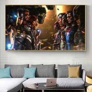 Avenger VS Justice League Movie Poster And Prints Comic Superheroes Picture On Wall Art Canvas Painting Decor For Living Room