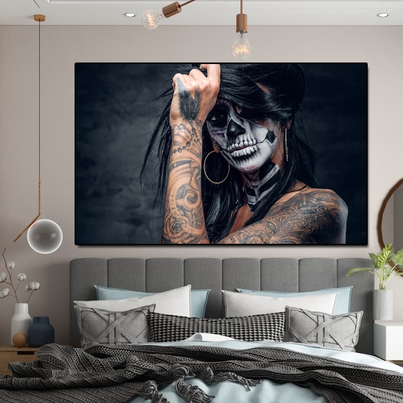 Canvas painting wall art Posters black Skull tattoo girl Modern A painting  for the wall canvases Cuadros Hoom Decor Decoration – Nordic Wall Decor