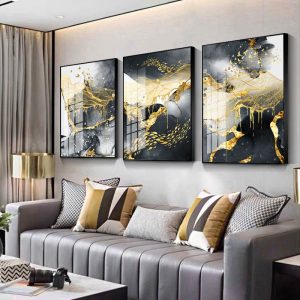 Contemporary Art Golden Black White Abstract Painting Canvas Poster Print Nordic Decoration Wall Art Picutre Modern Home Decor