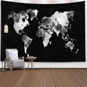 Vintage World Map 3D Print Fabric Geometric Colorful Compass Wall Hanging Tapestry Retro Oil Painting Beach Towels Decorate Home