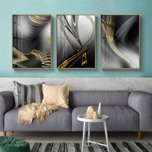 Unframed Nordic Abstract Gold Line Canvas Painting Black and Gold Posters Print Wall Art Picture Living Room Office Home Decor