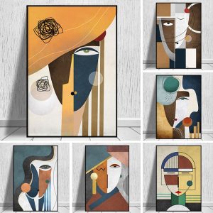 Abstract Figure Canvas Painting Splice Face Geometric Poster Prints Modern Wall Art Pictures for Living Room Bedroom Home Decor