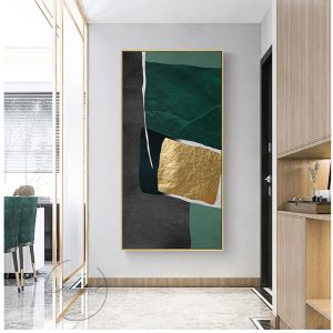Abstract modern green gold leaf lines art canvas frames for living room bedroom poster and wall prints home decor