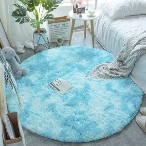 Fluffy Round Rug Carpets for Living Room Decor Faux Fur Rugs Kids Room Long Plush Rugs for Bedroom Shaggy Area Rug Modern Mats Light Blue