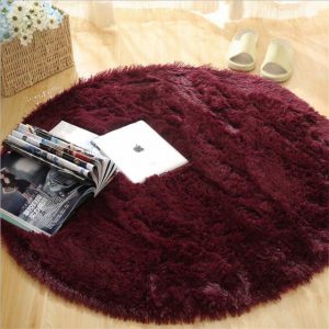 Fluffy Round Rug Carpets for Living Room Decor Faux Fur Rugs Kids Room Long Plush Rugs for Bedroom Shaggy Area Rug Modern Mats Red Wine