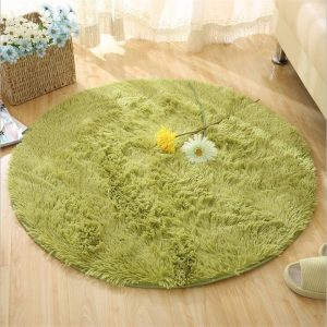 Fluffy Round Rug Carpets for Living Room Decor Faux Fur Rugs Kids Room Long Plush Rugs for Bedroom Shaggy Area Rug Modern Mats Green
