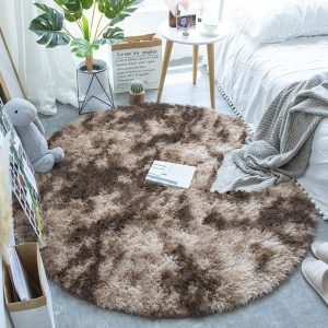 Fluffy Round Rug Carpets for Living Room Decor Faux Fur Rugs Kids Room Long Plush Rugs for Bedroom Shaggy Area Rug Modern Mats Dark Brown