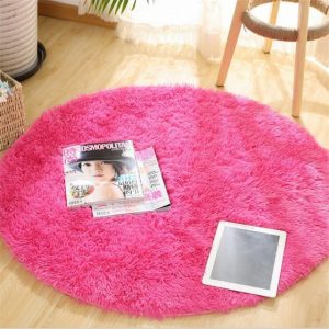 Fluffy Round Rug Carpets for Living Room Decor Faux Fur Rugs Kids Room Long Plush Rugs for Bedroom Shaggy Area Rug Modern Mats Red Rose