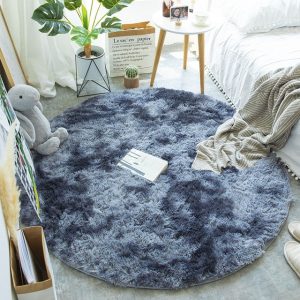 Fluffy Round Rug Carpets for Living Room Decor Faux Fur Rugs Kids Room Long Plush Rugs for Bedroom Shaggy Area Rug Modern Mats Deep grey