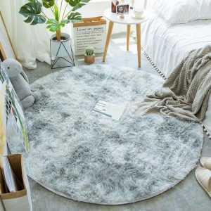 Fluffy Round Rug Carpets for Living Room Decor Faux Fur Rugs Kids Room Long Plush Rugs for Bedroom Shaggy Area Rug Modern Mats Light Grey
