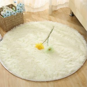 Fluffy Round Rug Carpets for Living Room Decor Faux Fur Rugs Kids Room Long Plush Rugs for Bedroom Shaggy Area Rug Modern Mats White