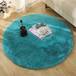 Fluffy Round Rug Carpets for Living Room Decor Faux Fur Rugs Kids Room Long Plush Rugs for Bedroom Shaggy Area Rug Modern Mats Blue