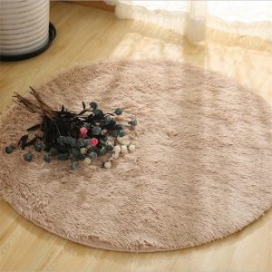 Fluffy Round Rug Carpets for Living Room Decor Faux Fur Rugs Kids Room Long Plush Rugs for Bedroom Shaggy Area Rug Modern Mats Light Tan