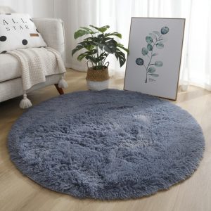 Fluffy Round Rug Carpets for Living Room Decor Faux Fur Rugs Kids Room Long Plush Rugs for Bedroom Shaggy Area Rug Modern Mats Silver Grey