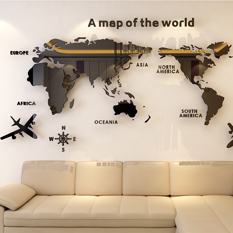Large Size Geometric World Map Wall Sticker Vinyl Mural 