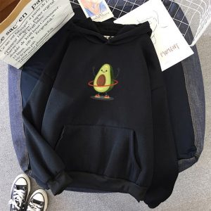 KT Black - Winter Funny Avocado Printed Women Hoodies Fashion Harajuku Long Sleeve Sweatshirts Kawaii Streetwear Poleras Mujer Tops Female