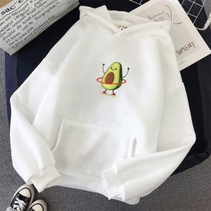 KT White - Winter Funny Avocado Printed Women Hoodies Fashion Harajuku Long Sleeve Sweatshirts Kawaii Streetwear Poleras Mujer Tops Female