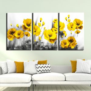 Artsailing 3 Panels Yellow Poppy Flower Picture Canvas Painting Abstract Posters Print Wall Art  For Living Room Home Decor