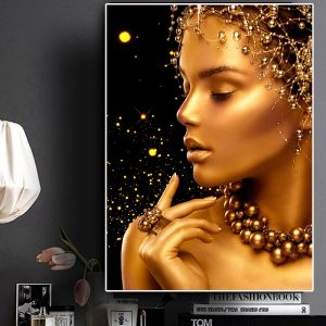 Black and Gold Woman Sexy Nude African Art Oil Painting on Canvas Cuadros Posters and Prints Wall Art Picture for Living Room