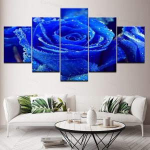 Modern Wall Art Bedroom Living Room Home Decoration Pictures Modular Picture 5 Piece Blue Rose Flower Hd Printed Canvas Painting