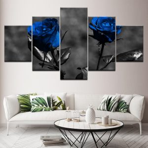 Poster Pictures Canvas Modular Home HD Prints 5 Pieces Blue Roses Flowers Paintings Modern Art Framed Decor For Living Room Wal