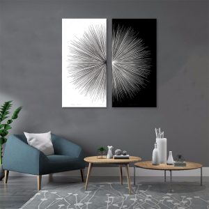 Posters Canvas Painting Prints 2 Piece Abstract Wall Art Lines Stripes Black and White Rays Pictures for Living Room Home Decor