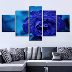 Wall Art 5 Pieces Blue Roses Flowers Modular Paintings Canvas Artworks Modern Home Framework Living Room Decoration Pictures