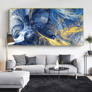 Blue Yellow White Abstract Canvas Painting Wall Art Print Poster Home Decor