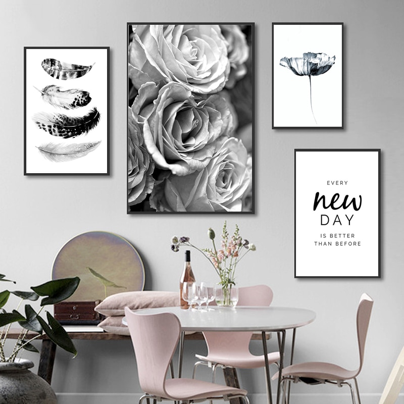Black-and-White-Wall-Art-Rose-Flower-Canvas-Painting-Feather-Quote-Posters-and-Prints-Minimalist-Pictures.jpg