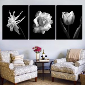 Christmas Decoration Canvas Painting Poster Black and White Rose Flower Wall Art Decoration Mural Picture Home Decor