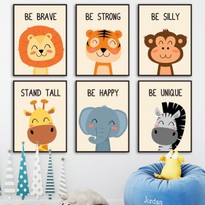 Elephant Giraffe Lion Zebra Monkey Tiger Wall Art Canvas Painting Nordic Posters And Prints Wall Pictures Baby Kids Room Decor