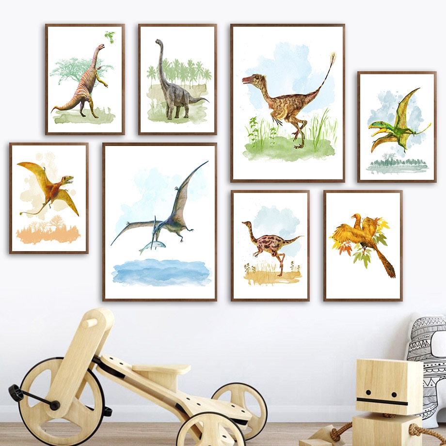 Jurassic-Safari-Dinosaur-Tyrannosaurus-Stegosaurus-Wall-Art-Canvas-Painting-Posters-And-Prints-Wall-Pictures-Kids-Boy-1.jpg