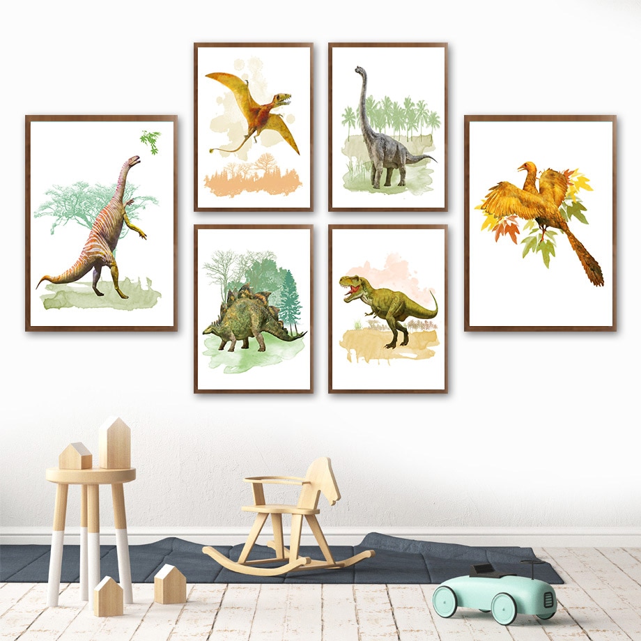 Jurassic-Safari-Dinosaur-Tyrannosaurus-Stegosaurus-Wall-Art-Canvas-Painting-Posters-And-Prints-Wall-Pictures-Kids-Boy.jpg